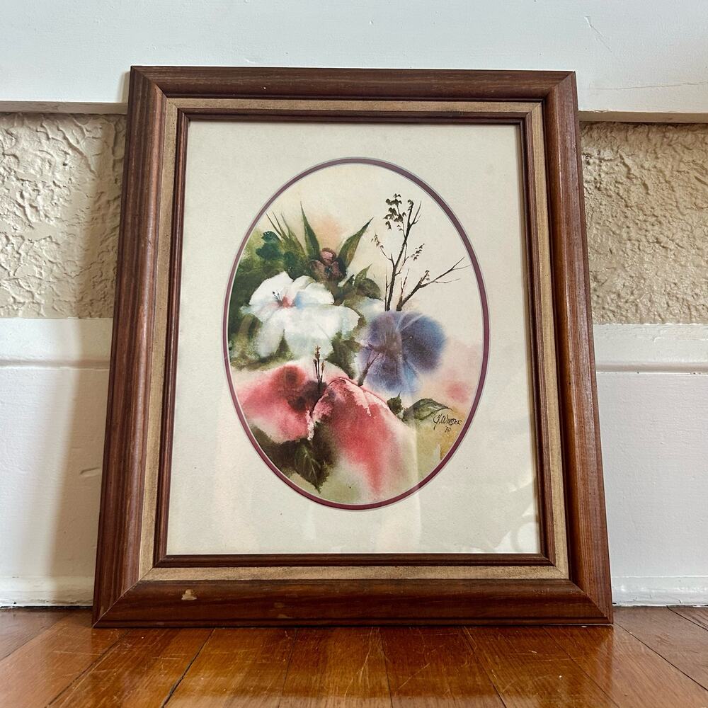Vintage Gustave Wander Floral Watercolor Print Framed 1980
